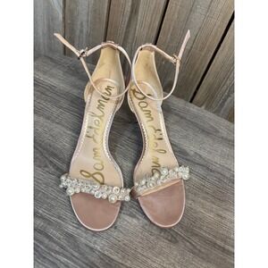 Sam Edelman Patti Pink Satin Pearl Crystal Embellished Heels Sandals Womens 8M